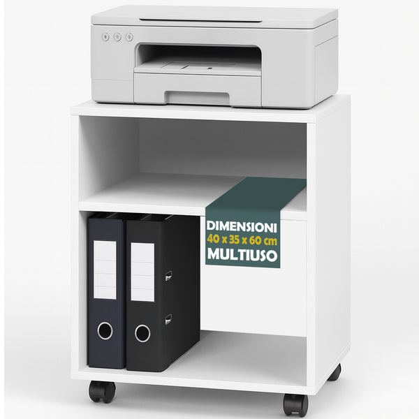 Mobile Ufficio Multiuso Porta Stampante 40x35x60cm con Ruote in Nobilitato Bianco sconto