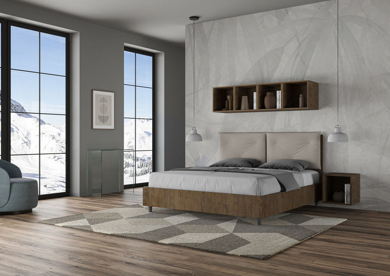 Letto Matrimoniale Struttura Noce con Cuscini in Similpelle Egos Appia Tortora Varie Misure