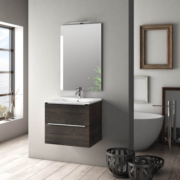 Mobile da Bagno Sospeso con Lavabo Specchio e Lampada a LED TFT Luna Rovere Wengè online