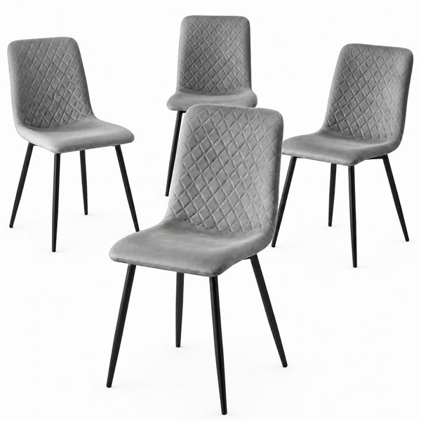 online Set 4 Sedie Piedi Neri e Seduta Ergonomica con Rivestimento in Velluto Grigio Chiaro