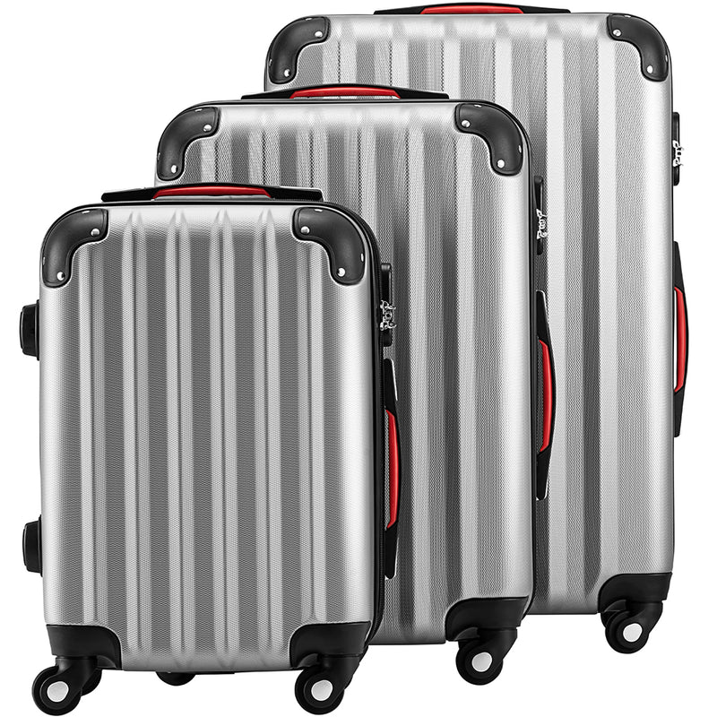Set 3 Valigie Trolley Rigide da Viaggio Easy Roll Angoli Rinfornzati in ABS Argento  