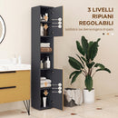 Mobile a Colonna Bagno 30x30x183 cm con 2 Ripiani Aperti e 2 Armadietti a 2 Livelli in Truciolato Rovere      