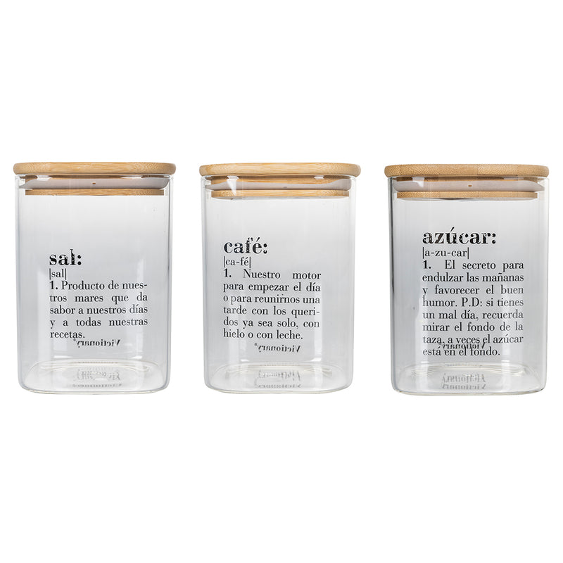 Set 3 Barattoli Sale Zucchero e Caffè 1 Litro in Vetro VdE Tivoli 1996 Spagnolo Trasparente