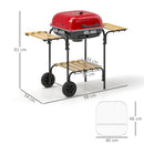 Barbecue a Carbone  98x54x91 cm Coperchio con Presa d'Aria Regolabile 3 Ripiani e Ruote in Acciaio e Legno Rosso  