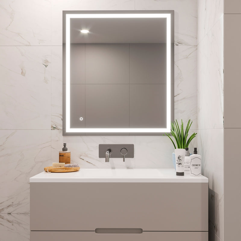 Specchio da Bagno Hercules con Illuminazione Led Frontale e Decorativa Alluminio e Vetro Emuca