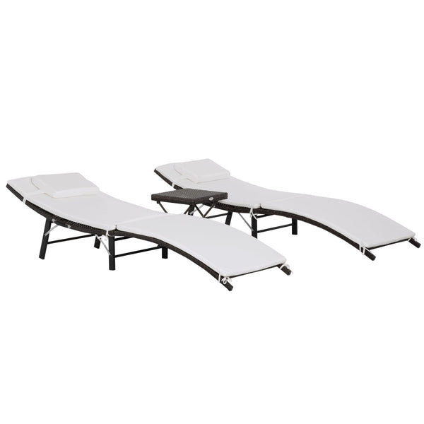 acquista Set 2 Lettini Prendisole e Tavolino in Rattan Sintetico con Cuscini Rimovibili Marrone Crema