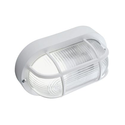 Plafoniera Ovale da Esterno 40W con Gabbia in Resina Sovil Bianca