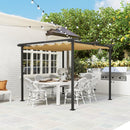 Gazebo Pergola da Giardino 300x300x227H cm con Tetto Retrattile e Fori di Drenaggio Beige e Nero   