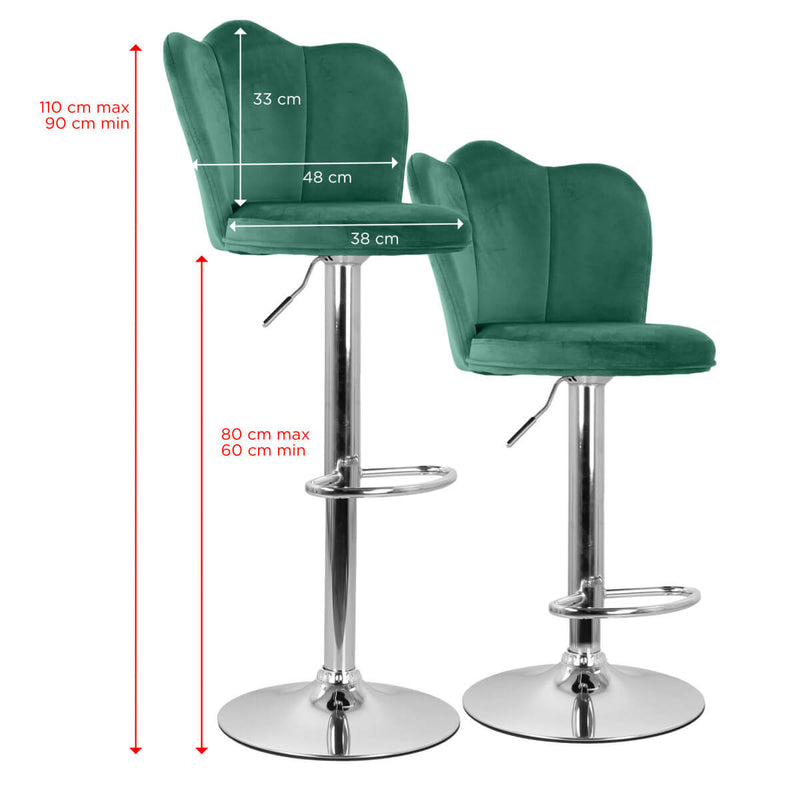 Set 2 Sgabelli 38x38x60/80 cm in Velluto Base Cromata Ottanio