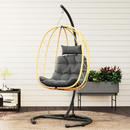 Dondolo Pensile da Giardino Pieghevole con Cuscini 102x102x195 cm in Acciaio e Rattan PE Nera Grigia e Beige