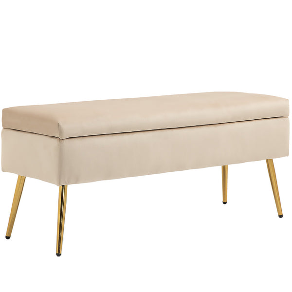acquista Panca Fondo Letto Imbottita da 30,5L 102x35x43 cm in Tessuto Effetto Velluto Beige
