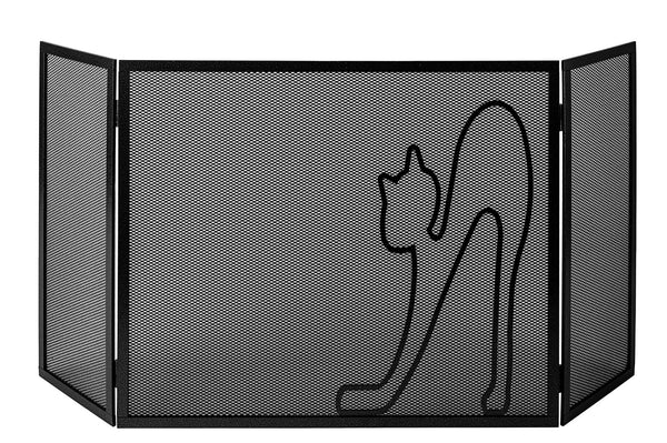 Parascintille per Camino a 3 Ante Design Gatto 20+60+20x50 cm in Ferro Verniciato Grigio Martellato acquista
