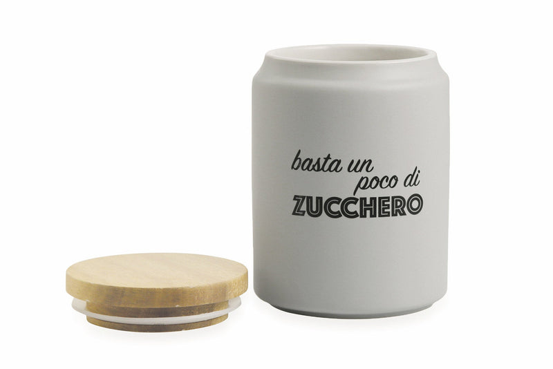 Barattolo Zucchero con Scritta Ø11x15 cm in Gres con Coperchio in Bambù VdE Tivoli 1996
