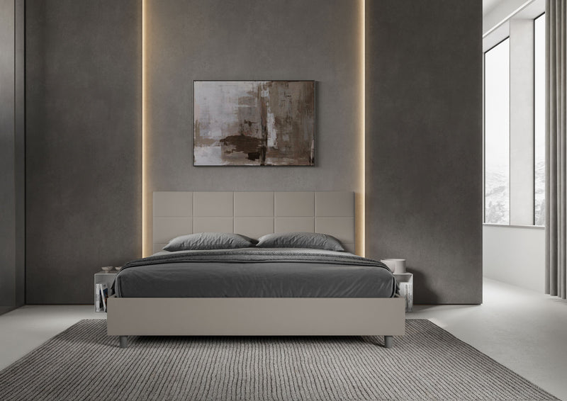 Letto Matrimoniale Imbottito in Similpelle Mika Tortora Varie Misure