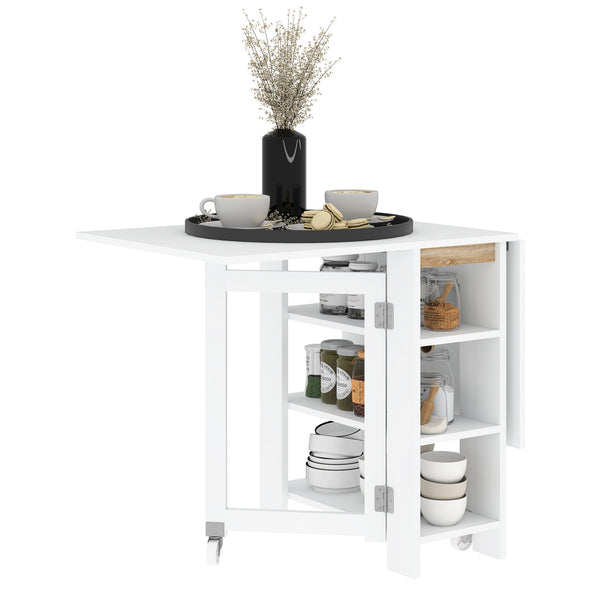acquista Tavolo Pieghevole da Pranzo 120x60x75 cm con 2 Ribalte e Ripiani in Truciolato Bianco