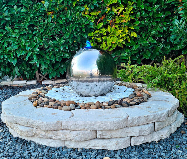 Sfera Cascata Artificiale da Giardino con LED Ø40 cm in Acciaio Inox con Pompa sconto