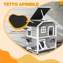 Casetta per Gatti da Esterno 99,5x76x91 cm con Tetto Apribile 2 Piani 4 Ingressi Base rialzata in Legno di Abete Grigio      