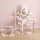 Toeletta per Bambini 3+ Anni 55x37x87,6 cm con Sgabello Cassetto 3 Specchi e 5 Accessori in MDF e Legno di Pino Rosa      
