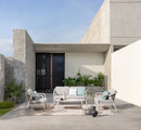 Set 4 Pezzi Salotto da Giardino con Divano 2 Poltrone e Tavolino in Alluminio Corda Poliestere e Pietra Sinterizzata Miravet Wall 
