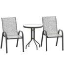 Set 3 Pezzi da Giardino 2 Sedie da Giardino 54x71x93 cm e Tavolino Rotondo Ø60x71 cm in Acciaio Grigio      