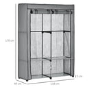 Armadio Guardaroba da Campeggio 118x49x170 cm 4 Ripiani Aperti e 2 Appendini in Tessuto non Tessuto Grigio
