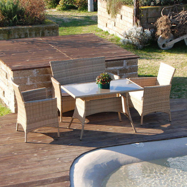 Set Salottino Polyrattan Color Naturale Divano Poltrone Tavolino per Arredo Giardino Terrazzo acquista