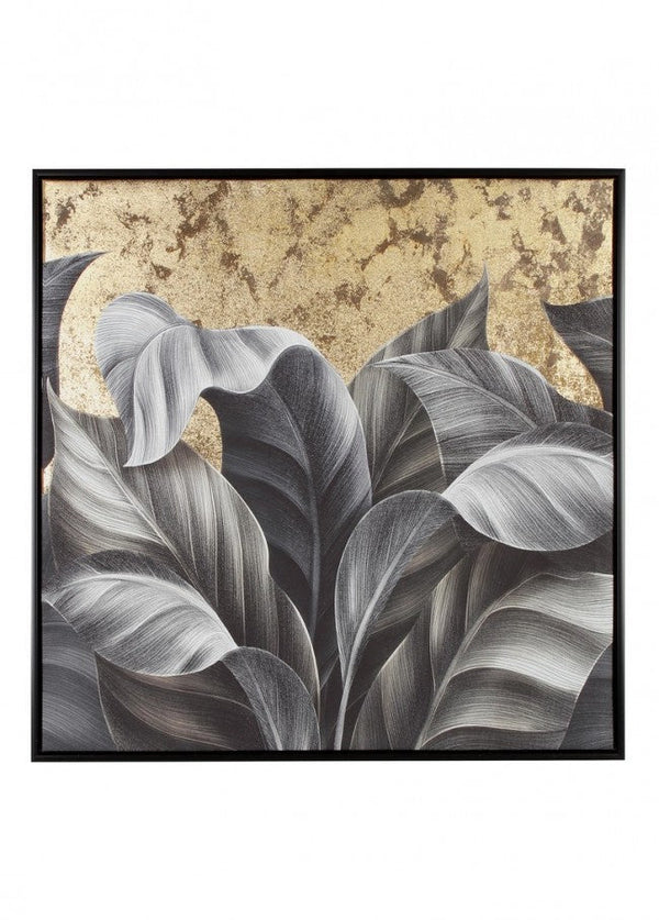 Quadro con Cornice 82,6x4,3x82,6 cm Foglie in Tela sconto