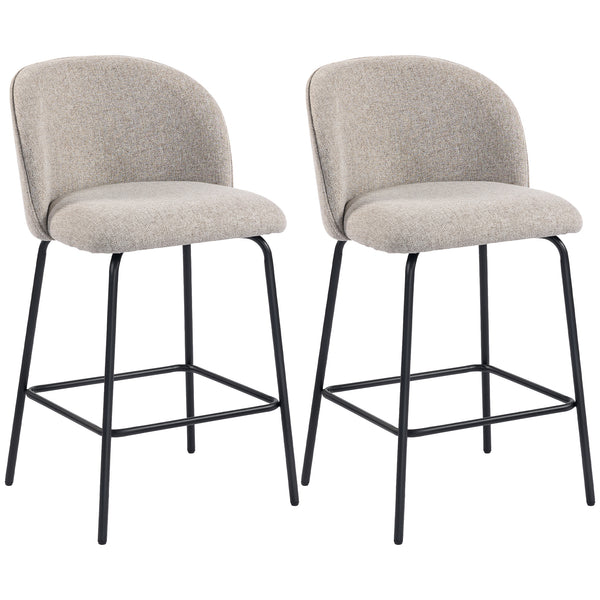 Set 2 Sgabelli da Bar 50x55x93 cm con Schienale e Poggiapiedi Rivestimento in Tessuto e Gambe in Acciaio Grigio sconto