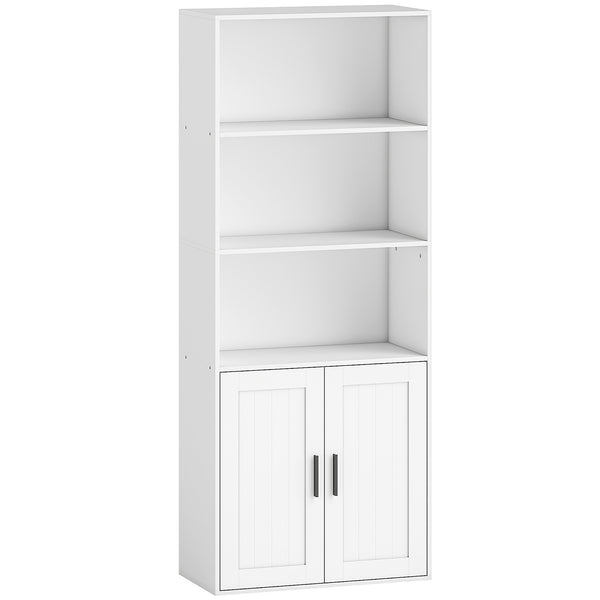 online Libreria con Ripiani Aperti e Armadietto 2 Ante 60x30x145.5 cm in MDF Bianco