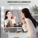 Tavolo da Trucco in Legno 100x40x138 cm con 4 Cassetti 6 Ripiani Aperti e Specchio Bianco