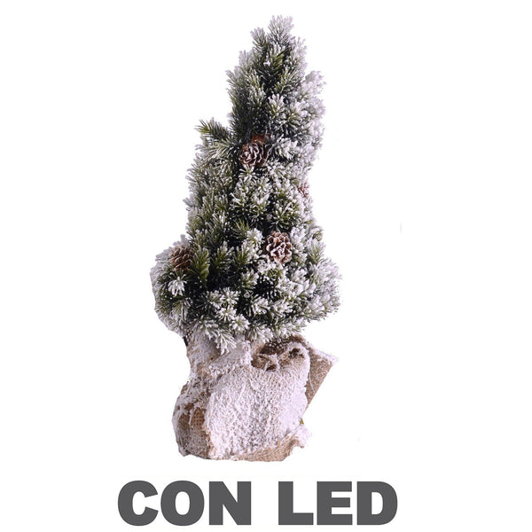 Mini Albero di Natale mottarone verde innevato con Led, pigne e base juta cm h45 acquista