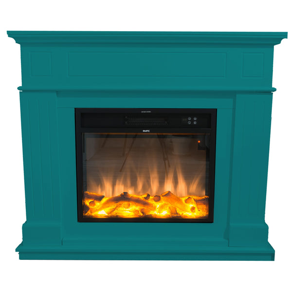 sconto Camino Elettrico da Pavimento 110x95x25 cm Effetto Fiamma 1500W Sined Pienza Turchese