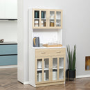 Mobile da Cucina Credenza 80x40x180 cm Ante in Vetro in Legno Bianco e Legno