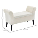 Panca Contenitore con Braccioli 111,5x41x65 cm in Tessuto Effetto Velluto e Legno Bianco Crema   