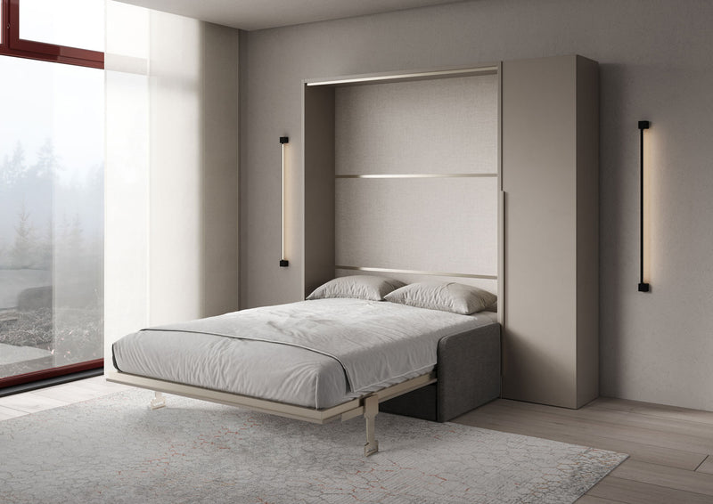 Letto Matrimoniale A Scomparsa 160 Versia Con Divano E Armadio 1 Anta Dx Argilla      