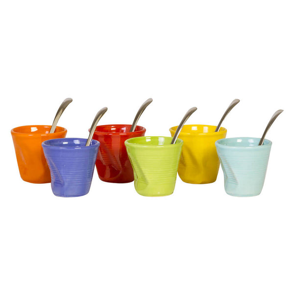 acquista Set 6 Tazzine da caffè Accartocciati in Gres + Cucchiaini Kaleidos Multicolor