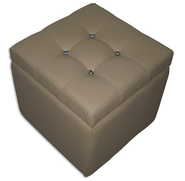 acquista Cubo Pouf Contenitore in Similpelle e Cristalli Renier Beige