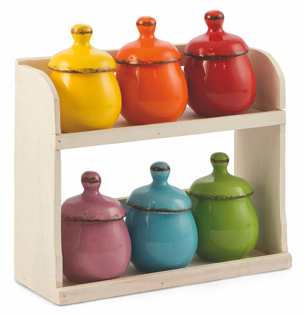Set 6 Barattolini con Stand in Ceramica e Legno VdE Tivoli 1996 Baita sconto