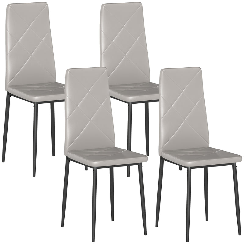 Set di 4 Sedie da Pranzo 41x50x97 cm con Schienale Alto in Finta Pelle e Acciaio Grigio      