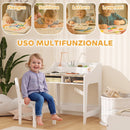 Set Scrivania 60x48x68 cm e Sedia per Bambini 3-8 Anni con 3 Scomparti Aperti e Bordi Arrotondati in MDF Color Legno      