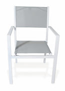 Sedia da Giardino in Acciaio e Textilene con Braccioli Soriani Bianca e Grigia
