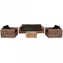 Set Salotto da Giardino Divano 2 Poltrone e Tavolino con Cuscini in Rattan Marrone