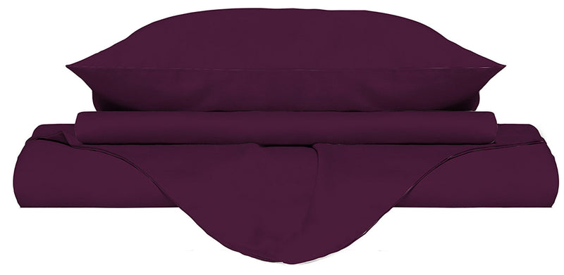 Copripiumino Matrimoniale con Sacco e Federe Tinta Unita Prugna