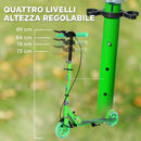 Monopattino per Bambini 3-8 Anni con Ruote Luminose Impugnatura Regolabile e Freno Posteriore Verde      