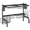 Scolapiatti da Lavello Modulabile a 2 Livelli con Piedini Antiscivolo 65x31,5x52,5 cm in Acciaio Nero      