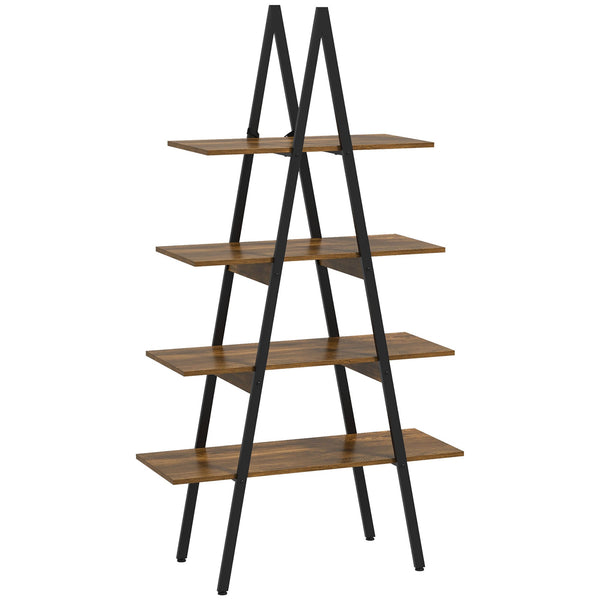 Libreria 4 Livelli a Forma di A 92x38,5x166 cm in Truciolato e Acciaio Marrone Rustico e Nero acquista