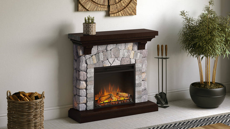 Camino Elettrico da Pavimento Effetto Fiamma 1500W Tagu Reino Roccia Grigio