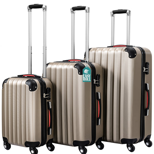 sconto Set 3 Valigie Trolley Rigide da Viaggio Easy Roll Angoli Rinfornzati in ABS Champagne