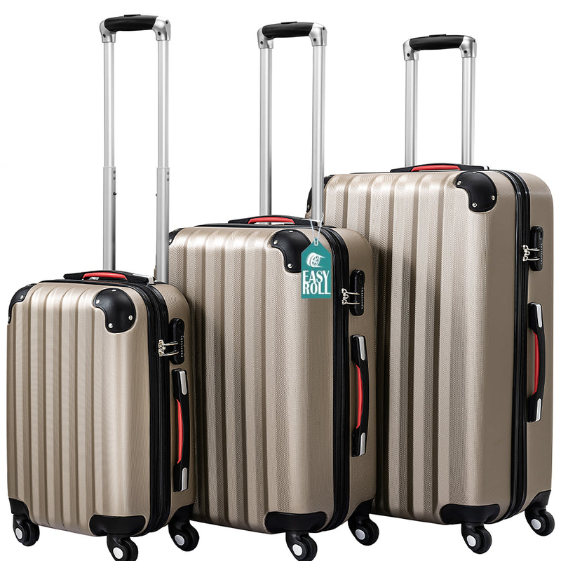 Set 3 Valigie Trolley Rigide da Viaggio Easy Roll Angoli Rinfornzati in ABS Champagne  