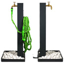 Fontana da Giardino Design a Colonna Quadrata Rubinetto in Ottone e Base con Ciottoli Antracite